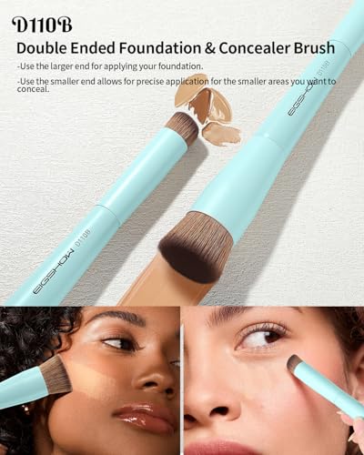 EIGSHOW Makeup Brush Set, 3Pcs Dual Ended Face Makeup Brushes for Foundation Powder Contour Highlight Concealer Nose Shadow, Travel Gift Set (Cyan) - color: Cyan