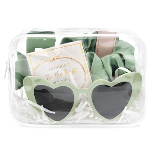 DEEKA 5 Pcs Bridesmaid Proposal Bag Set Gift Clear Makeup Toiletry Bag Bachelorette Party Favors Sunglasses Hair Claw Clips Scrunchies Knot Bracelets Bridal Wedding Party Gifts (Sage Green) - color: Sage Green, size: 1 Set