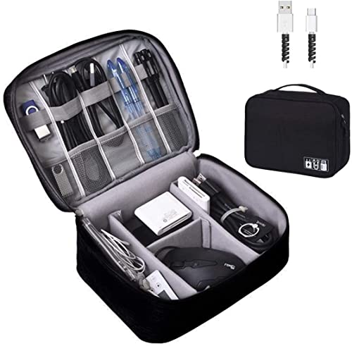 OrgaWise Electronics Organizer, Electronic Accessories Bag Travel Cable Organizer Three-Layer for iPad Mini, Kindle, Hard Drives, Cables, Chargers - color: Two layer-Black