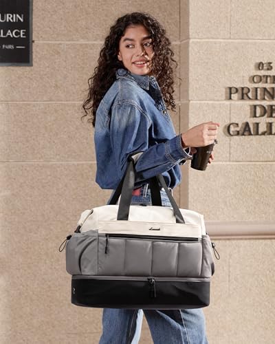 LOVEVOOK Travel Duffel Bag, Weekender Bags for Women, Large Overnight Bags with Shoe Compartment, 38L Carry on Gym Hospital Bag with Wet Pocket, 2 Pcs - color: Beige-Gray-Black, size: Large-2 Pcs
