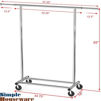 Simple Houseware Heavy Duty Clothing Garment Rack, Holds Up to 150 lbs, 42 to 67 Inches Extendable Rod, Chrome - color: Chrome, size: Heavy Duty