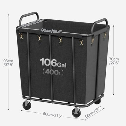 HOOBRO 106 Gal (400 L) Laundry Hamper with Lockable Wheels, Heavy Duty Rolling Laundry Cart, Laundry Sorter with Removable Bag, Laundry Basket Organizer, Waterproof Oxford Cloth, Black BB20XY01