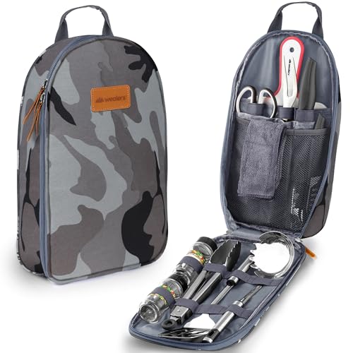 Wealers Camp Kitchen Cooking Utensil Set Travel Organizer Grill Accessories Portable Compact Gear for Backpacking BBQ Camping Hiking Travel Cookware Kit Water Resistant Case - color: 12 Pieces Grey