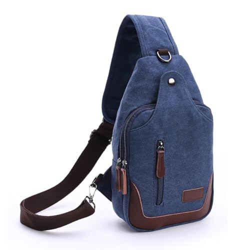 Canvas Sling Bag for Men Crossbody Chest Bag Casual Daypack Rucksack Small Crossbody Backpack with Adjustable Strap - color: Blue
