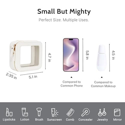 Aveniee Clear Makeup Bag Small, Mini Travel Toiletry Bag Cosmetic Bags Organizer, TSA Approved Clear Makeup Case Pouch with Zipper, Car Essentials for Women Men,White - color: Off-White, style: Mini Chic