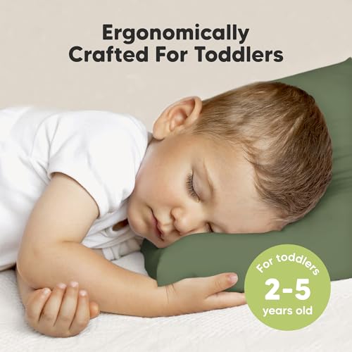 KeaBabies Organic Toddler Pillow with Pillowcase, Jumbo 14X20 - Soft Cotton Toddler Pillows for Sleeping - Machine Washable - Perfect for Travel, Toddler Bed Set (Jungle Green) - color: Jungle Green