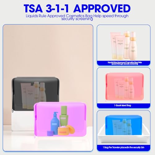 ZHOOGE 6 Pack Clear Cosmetic Bag Makeup Bags Toiletry Bag with Zipper and Handle, TSA Approved Clear Organizer Bags, PVC Cosmetic Pouch for Women and Men Fit Carry-on Travel Essentials - color: C-6 Color