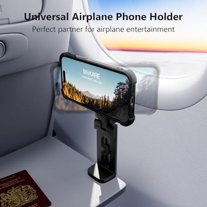 MiiKARE Travel Essentials Magnetic Airplane Phone Holder, Universal Handsfree Phone Mount for Flying with 360 Degree Rotation, Travel Must Haves Phone Stand for Desk, Tray Table, Black - color: Black-Magnet
