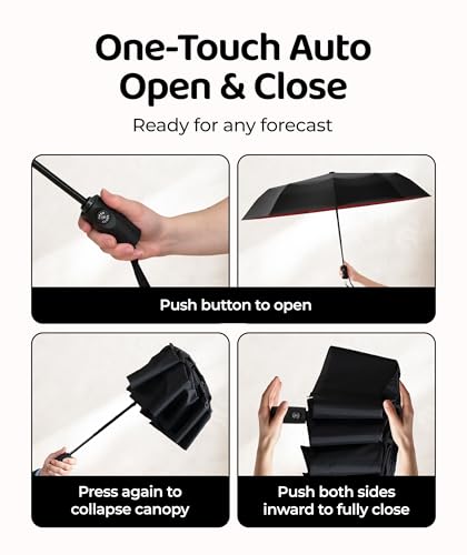 Repel Windproof Travel Umbrella - Compact & Withstands Winds up to 100MPH , Strongest Premium Auto Folding Umbrella for Rain and Sun - Durable, Light & Portable for Women & Men , Fits Backpack & Cars - color: Black/Red - Travel Umbrella (1 Pack)