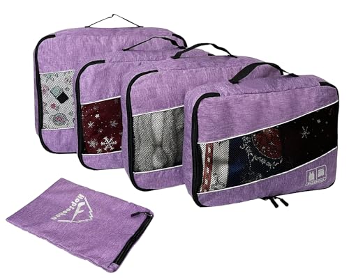 5 Set Packing Cubes for Travel Large Suitcase Luggage Organizer Bags Travel Accessories Vacation 4 Cubes 1 Laundry Pouch Bag - color: Snow Purple