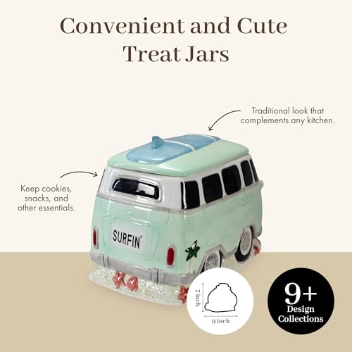 Young's Inc. Ceramic Cookie Jar - Cute Kitchen Counter Storage Canister with Lid - Perfect for Cookies, Coffee, Tea, Candy, Dog Treats, and More - Camper Van - Green, White, Blue - color: Green, White, Blue