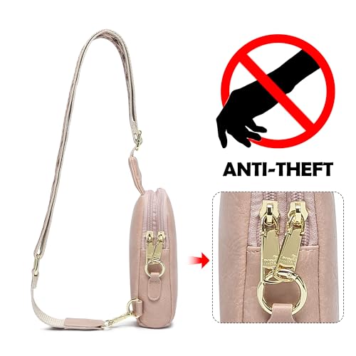 Haytijoe Small Anti Theft Crossbody Bag for Women Faux Leather Lightweight Sling Bags RFID Blocking Fanny Pack for Travel - color: Pink Light