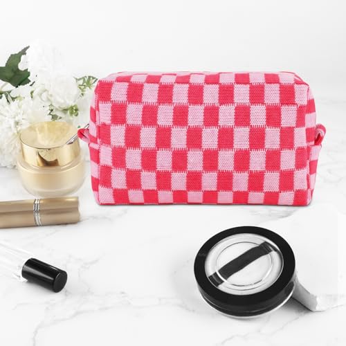 ZLFSRQ 6Pcs Checkered Pencil Case Cute Pencil Pouch for Teens Checkered Makeup Bag Pink Medium Travel Cosmetic Bag Makeup Pouch for Purse Aesthetic Trendy Zipper Toiletry Bags Organizer - color: Checkered 6Pcs M Pink