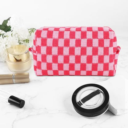 ZLFSRQ 6Pcs Checkered Pencil Case Cute Pencil Pouch for Teens Checkered Makeup Bag Pink Medium Travel Cosmetic Bag Makeup Pouch for Purse Aesthetic Trendy Zipper Toiletry Bags Organizer - color: Checkered 6Pcs M Pink