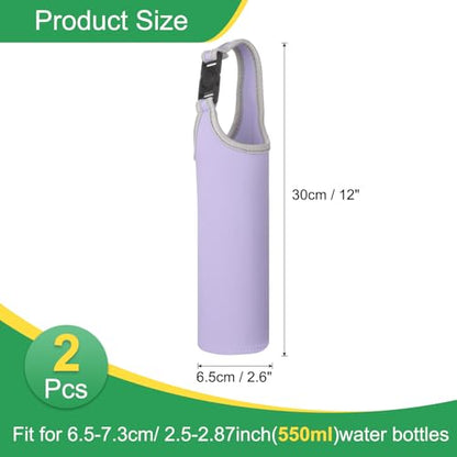 uxcell 2pcs Neoprene Carrier Water Bottle Sleeve, 15.5-20oz Insulated Water Glass Bottle Carrier Bag Collapsible Drink Bottle Sleeve Cover Holder with Handle, Light Purple - color: Light Purple