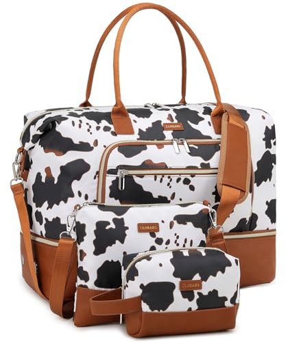 Weekender Bags for Women, Travel Duffle Bag Carry On Overnight Bag with Cosmetics Bag and Crossbody Purse for Gym Hospital, Gifts for Women, Cow Print Brown - color: Cow Print Brown-2, size: Medium
