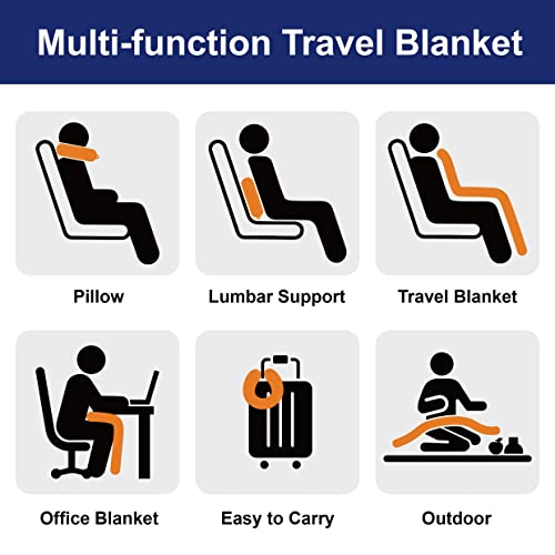 Multifunctional Neck Pillow, Soft Warm Blanket with Cozy Neck Pillow Case, Portable Blanket Set for Airplane, Camping, Car (Navy Blue)