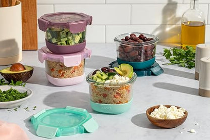 Ello Duraglass Refresh 4-Pack 2 Cup Reusable Glass Container Jar with Leak Proof Lids and Protective Silicone Sleeves | Perfect for Overnight Oats, Yogurt | BPA-Free | Dishwasher Safe | Garden Goals - color: Garden Goals