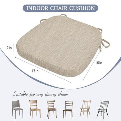 baibu Kitchen Chair Cushions Set of 6, Dual-Layer Patented Design Memory Foam Dining Chair Pads with Ties and Washable Cover, 6 Pack, 17" x 16" x 2", Beige - color: Beige, size: 6 Count (Pack of 1)