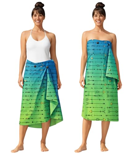 3-in-1 Wearable Beach Wrap & Lightweight Travel Towel – Sarong with Secure Button Closure, Quick-Dry Sand-Free Microfiber, Adjustable Fit (64”x33”, Fits S–4X), Compact Pool & Beach Essential - color: Green Arrows