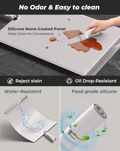 Food Warming Mat with Dual Heating Zones, 4 Temp Settings, Silicone Easy-Clean, Auto Shut-Off, Timer, Child Lock, Portable for Buffet, Party & Travel, 350W, 120V(AC), (White) - color: White