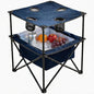 Portable Outdoor Folding Camping Table with 4 Cup Holders & Cooler Compartment, Waterproof Picnic Table for Picnic, BBQ, Beach, Hiking (Navy Blue) - color: Navy Blue