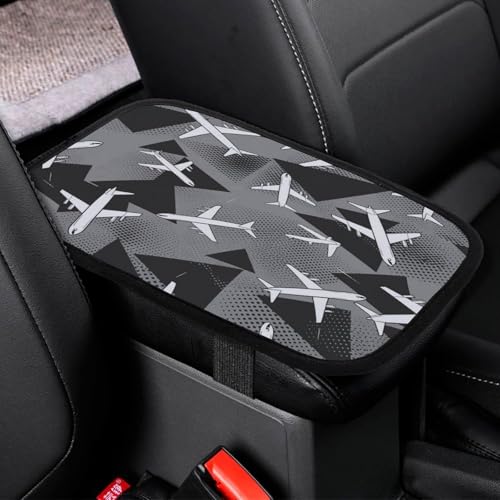 Airplane Pattern with Triangles Car Center Console Decor Handrail Armrest Box Cushion Interior Covers Car Protector Pad Lid Cover Accessories Universal Fit for Auto Truck Vehicles