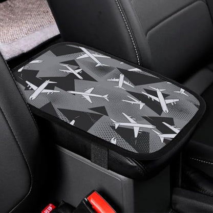 Airplane Pattern with Triangles Car Center Console Decor Handrail Armrest Box Cushion Interior Covers Car Protector Pad Lid Cover Accessories Universal Fit for Auto Truck Vehicles