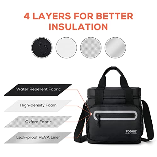 TOURIT Large Lunch Bag 14L Insulated Lunch Box Lunch Cooler for Men Women Work, Black - color: Black