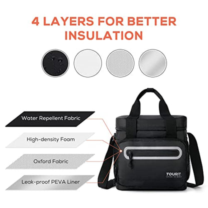 TOURIT Large Lunch Bag 14L Insulated Lunch Box Lunch Cooler for Men Women Work, Black - color: Black