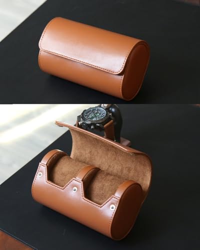 Watch Roll Travel Case for Men and Women with Suede Lining Portable 2 Slot Watch Display Storage and Organizer to Holder Large Watch(2 Slot Light Brown) - color: 2 Slot Light Brown