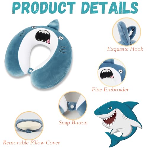 Cute Travel Neck Pillow, Kids Neck Pillow for Travel with Sleep Eye Mask, Memory Foam Cartoon Flight Sleeping Headrest Pillow for Boys & Girls, Train, Car, Airplane, Home Use - Bigmouth Shark - color: Bigmouth Shark