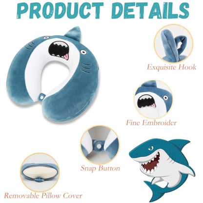 Cute Travel Neck Pillow, Kids Neck Pillow for Travel with Sleep Eye Mask, Memory Foam Cartoon Flight Sleeping Headrest Pillow for Boys & Girls, Train, Car, Airplane, Home Use - Bigmouth Shark - color: Bigmouth Shark