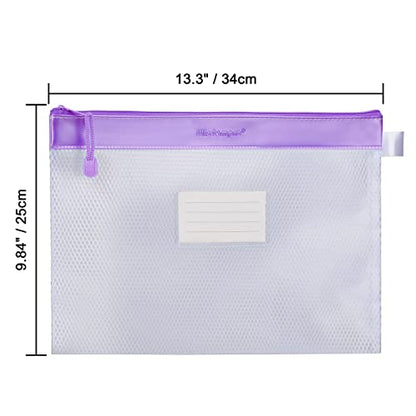 Wisdompro Zipper Pouch, 4 Packs Durable Letter Size Waterproof Mesh File Bag, Document Organizer - Blue/Purple - color: Blue/Purple