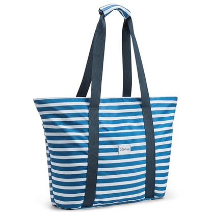 G4Free Beach Bag, Waterproof Beach Bags for Women, Personalized Strap Tote Bag for Women Birthday Gifts - color: Deep Blue Stripe
