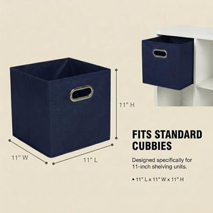 Household Essentials Fabric Storage Bins 6 Piece Set, Strong Poly-Woven Fabric, Sturdy Chipboard Sides, Grommet Front Handle, Stackable and Foldable, Classic Design, Navy - color: Navy, size: 11” L x 11” W x 11” H
