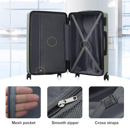 Merax Luggage Set 6 Piece,Lightweight Hardshell Suitcase with Double Spinner Wheels Handle Password Lock,14 IN Cosmetic Case 20/24/28 IN Luggages with Duffel Bag and Toiletry Bag,Light Green - color: Light Green, style: 14+20+24+28+bags
