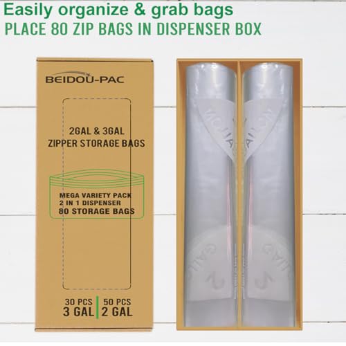 BEIDOU-PAC 80 Count Combo Large Storage Zip Bags, 2 Gallon & 3 Gallon Resealable Variety Pack With Organizer, Reclosable Clear Assorted Size Plastic Bags - style: Large Zip | Variety Pack | 80 count
