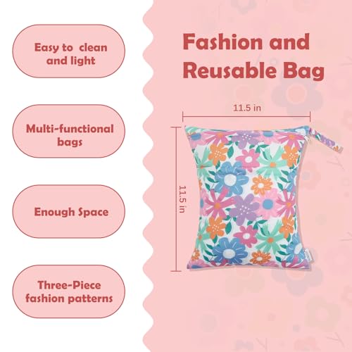 ALVA ALVABABY 3pcs Cloth Diaper Wet Dry Bags Waterproof Reusable with Two Zippered Pockets Travel Beach Pool Daycare Soiled Baby Items Yoga Gym Bag for Swimsuits or Wet Clothes 3L-ZM18A - color: Nice little flower