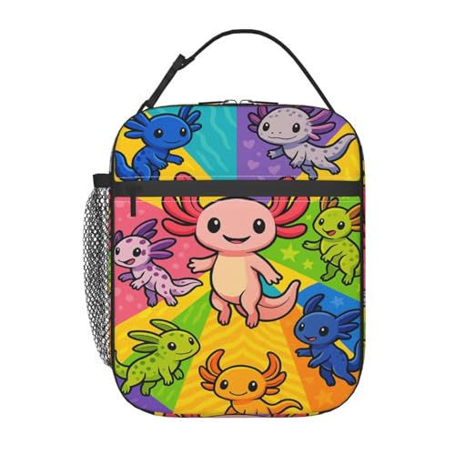 Colorful Axolotl Lunch Bag for Women Men Adults, Insulated Lunch Box for Work, Sports, Travel, Picnic,Hiking, Fishing, Cute Cartoon Salamander Theme Lunchbox Gifts - color: Axolotl