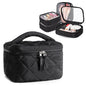 Travel Makeup Bag with 4 Clear Cases, Large Quilted Cosmetic Organizer for Women, Puffy Storage Bag for Cosmetics, Photos or Pill Bottles, Black (Empty Bag)