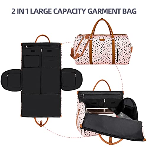 Convertible Garment Duffle Bags for Travel - Carry On Garment Bags With Toiletry Bag, Large Weekender Bags for Women Men 2 in 1 Hanging Suitcase Suit Travel Duffel Bags (Pink Leopard) - color: O-Pink Leopard