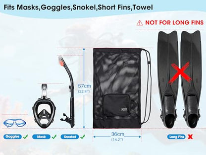 PACMAXI Snorkel Gear Bag Mesh Drawstring Backpack, Lightweight Snorkeling Equipment Bag for Mask, Snorkel, Goggles, Towel, Swim Gear – Breathable Beach Mesh Storage Bag