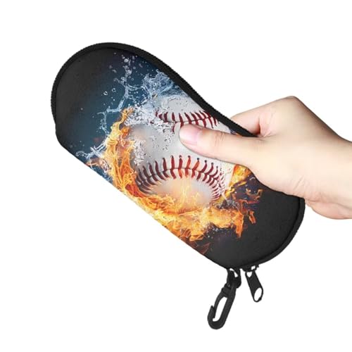 AFPANQZ Glasses Case with Carabiner Hanging Portable Neoprene Zipper Sunglasses Case Soft Lightweight - color: Baseball and Fire Pattern