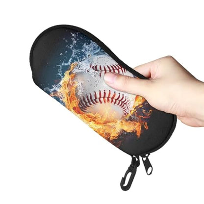 AFPANQZ Glasses Case with Carabiner Hanging Portable Neoprene Zipper Sunglasses Case Soft Lightweight - color: Baseball and Fire Pattern