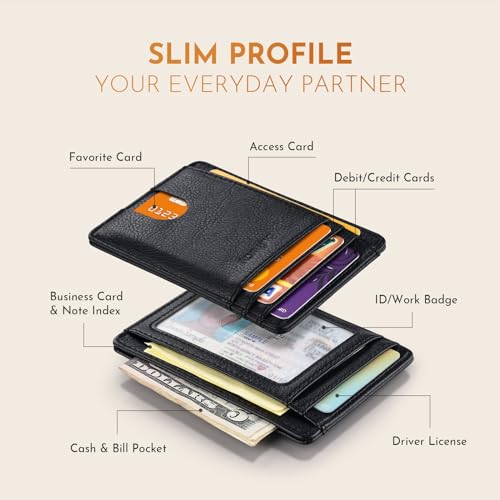 Buffway Slim Minimalist Front Pocket RFID Blocking Leather Wallets for Men and Women - Galactic Crack Black - color: Galactic Crack Black