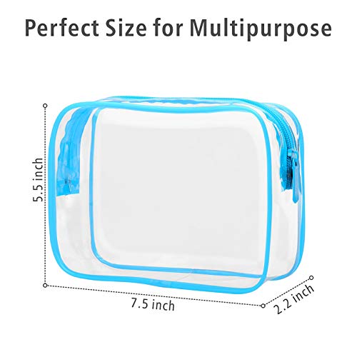 PACKISM Clear Makeup Bag - Waterproof TSA Approved Toiletry Bag Quart Size Bag, Clear Makeup Bags with Zipper, Carry on Airport Airline Compliant Pouch, 3 Pack, Blue - color: New Blue, size: Medium Set (Standard)