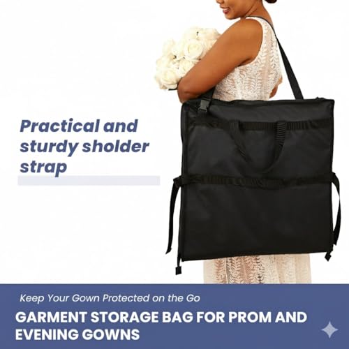Wedding Dress Garment Bag 72" – Waterproof Trifold Travel Garment Bag for Bridal Gown with Shoulder Strap, Suitcase Sleeve & Accessory Pockets – Fits Full Skirts, Oxford Fabric, Carry Handle - color: Black
