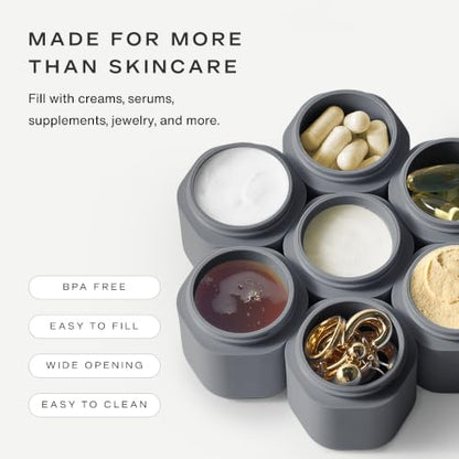 Cadence Travel Containers - Daily Routine Capsule Set - Magnetic Containers with Lids,4 Flex Mediums (1.32oz) & 3 Flex Smalls (0.56oz) - Shampoo, Conditioner, Body Wash, Pills, & More - Charcoal - color: Charcoal