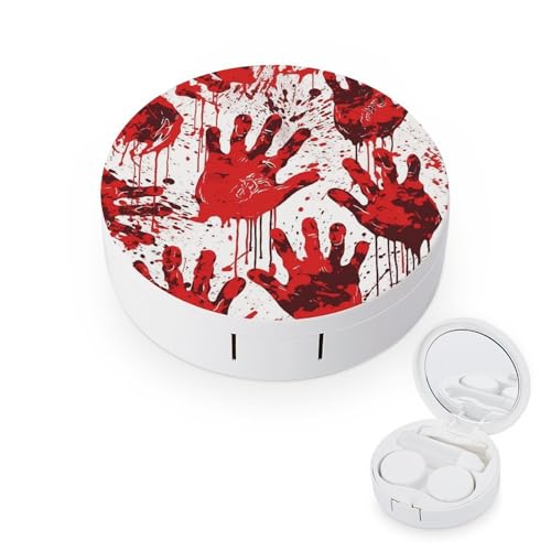 Bloody Handprints Contact Lens Case - Durable Leakproof Light Convenient,Cute Colored Contact Lenses Applicator Removal Tool Kit,Contact Lens Box for Storage,Travel,Daily Home Use